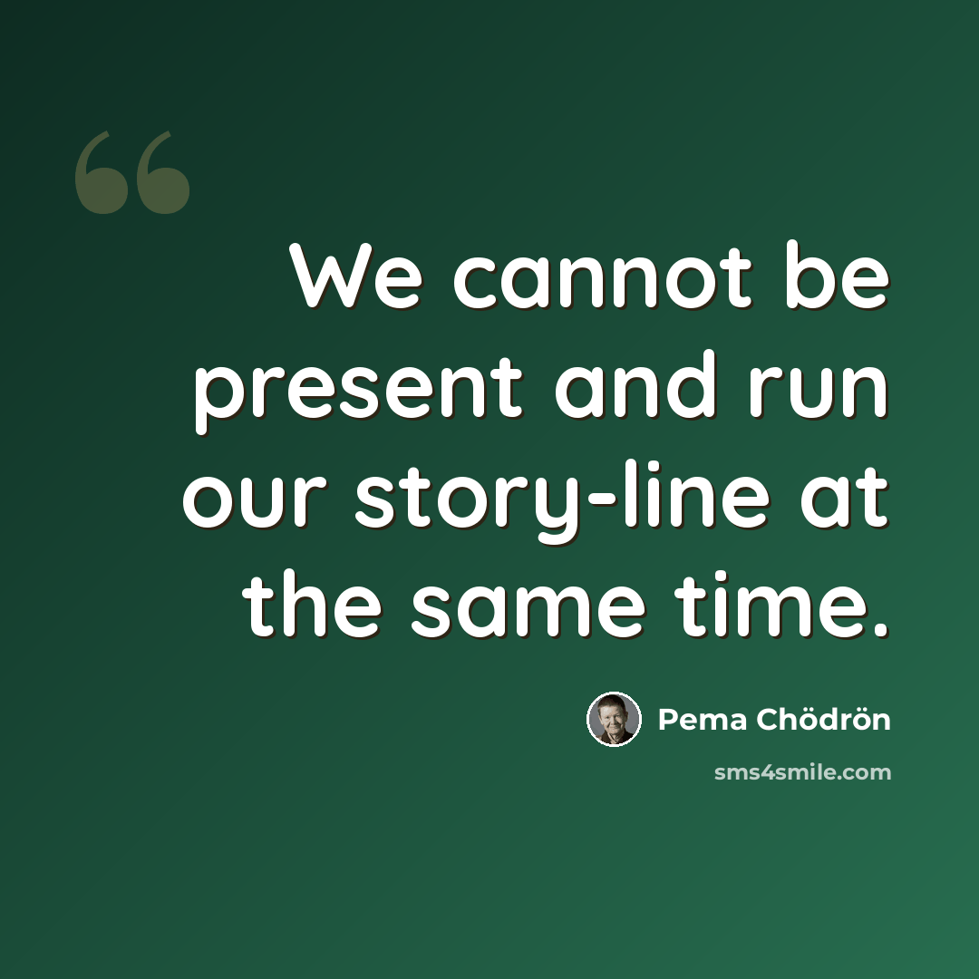 “We cannot be present and run our story-line at the same time.” quote by Pema Chodron