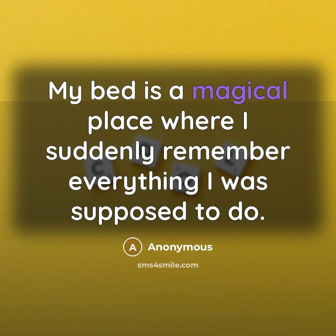 “My bed is a magical place where I suddenly remember everything I was supposed to do.” quote by Anonymous