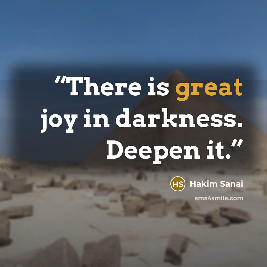 “There is great joy in darkness. Deepen it.” quote by Hakim Sanai