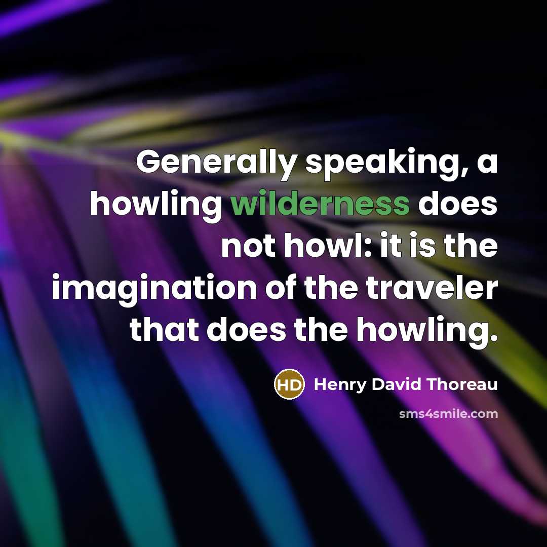 “Generally speaking, a howling wilderness does not howl: it is the imagination of the traveler that does the howling.” quote by Henry David Thoreau