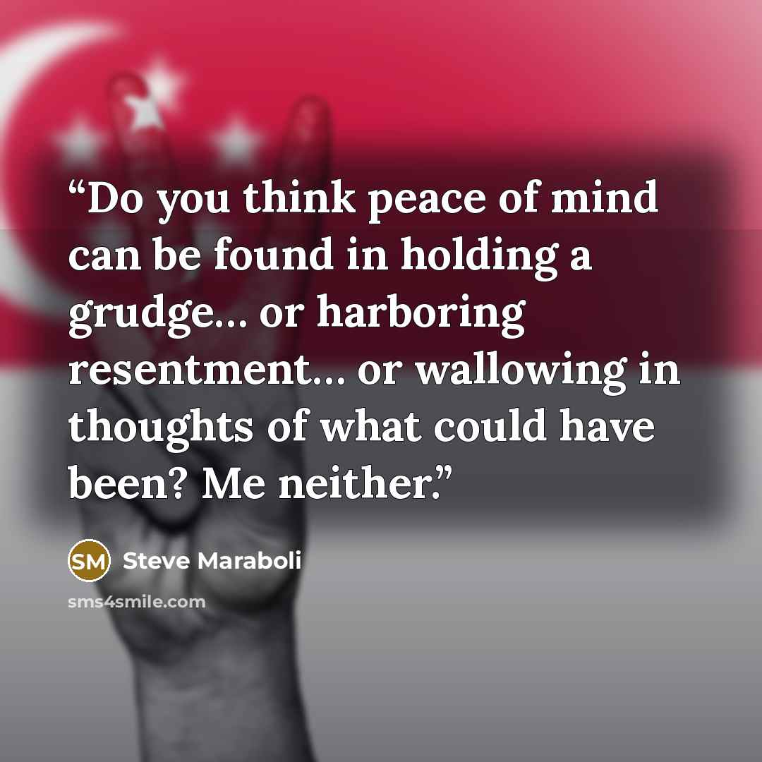 “Do you think peace of mind can be found in holding a grudge… or harboring resentment… or wallowing in thoughts of what could have been? Me neither.” quote by Steve Maraboli