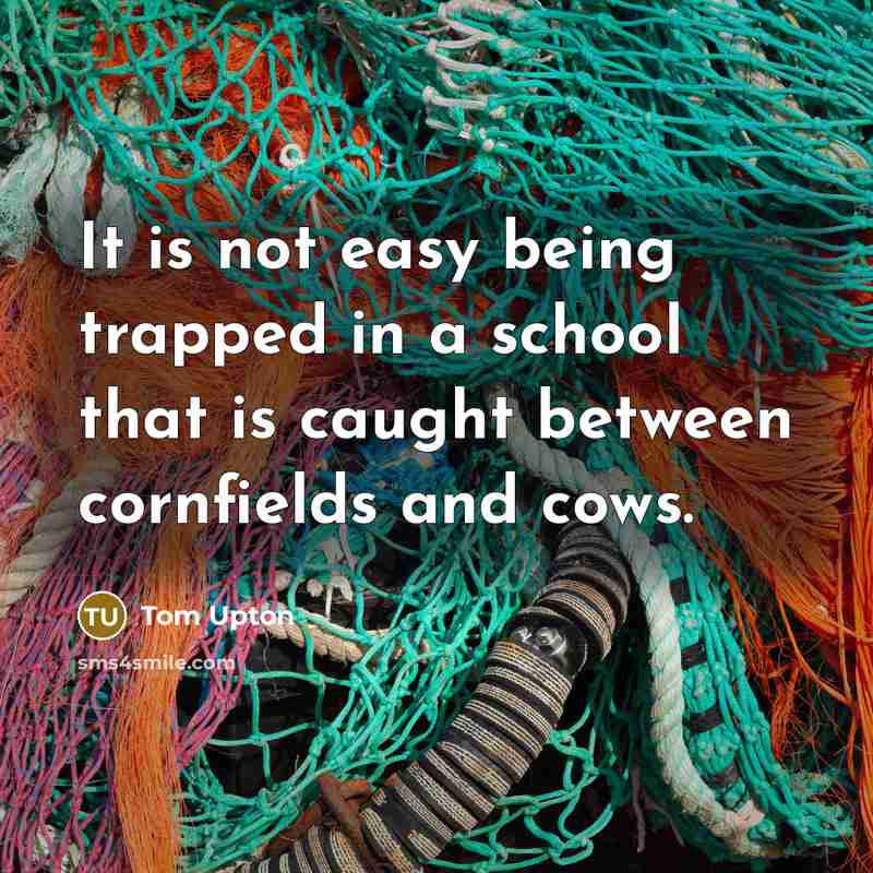 “It is not easy being trapped in a school that is caught between cornfields and cows.” quote by Tom Upton