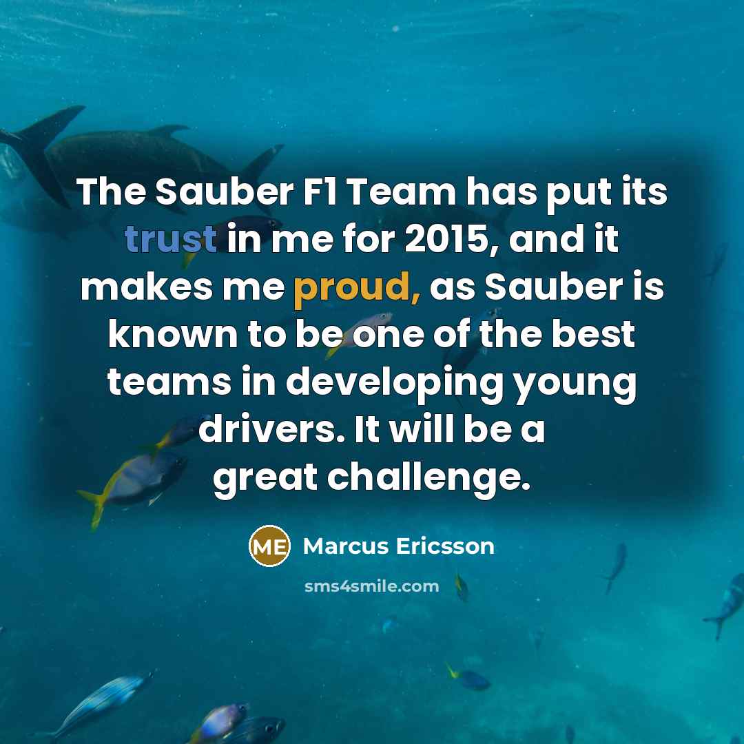 “The Sauber F1 Team has put its trust in me for 2015, and it makes me proud, as Sauber is known to be one of the best teams in developing young drivers. It will be a great challenge.” quote by Marcus Ericsson