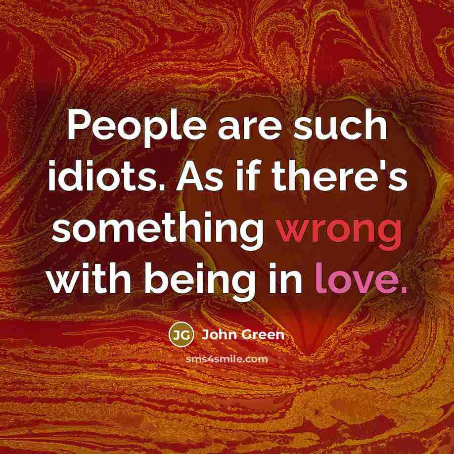 “People are such idiots. As if there's something wrong with being in love.” quote by John Green