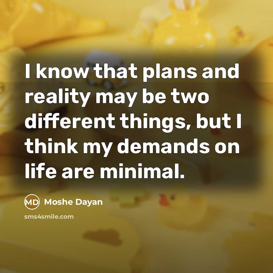 “I know that plans and reality may be two different things, but I think my demands on life are minimal.” quote by Moshe Dayan