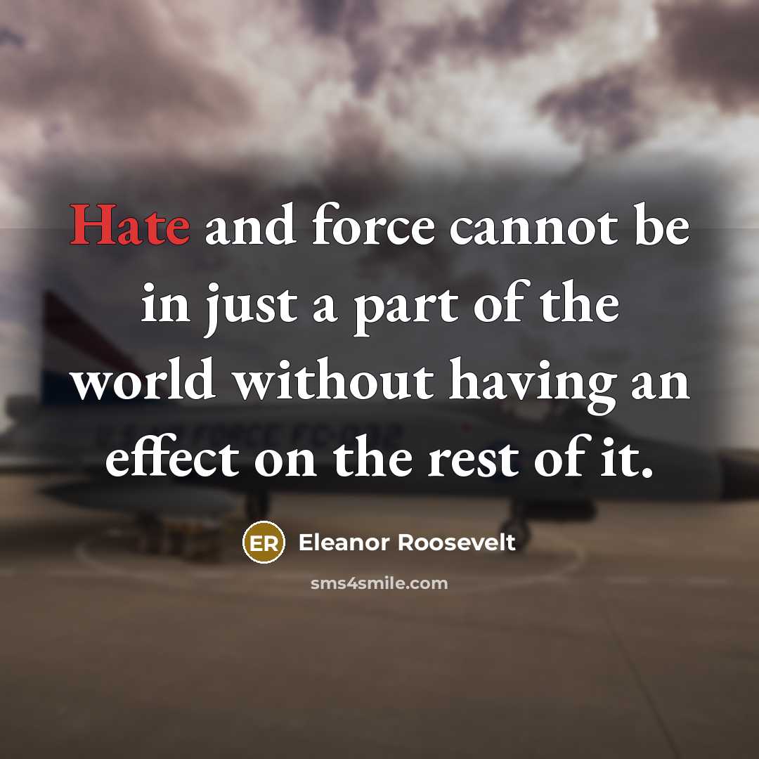 “Hate and force cannot be in just a part of the world without having an effect on the rest of it.” quote by Eleanor Roosevelt