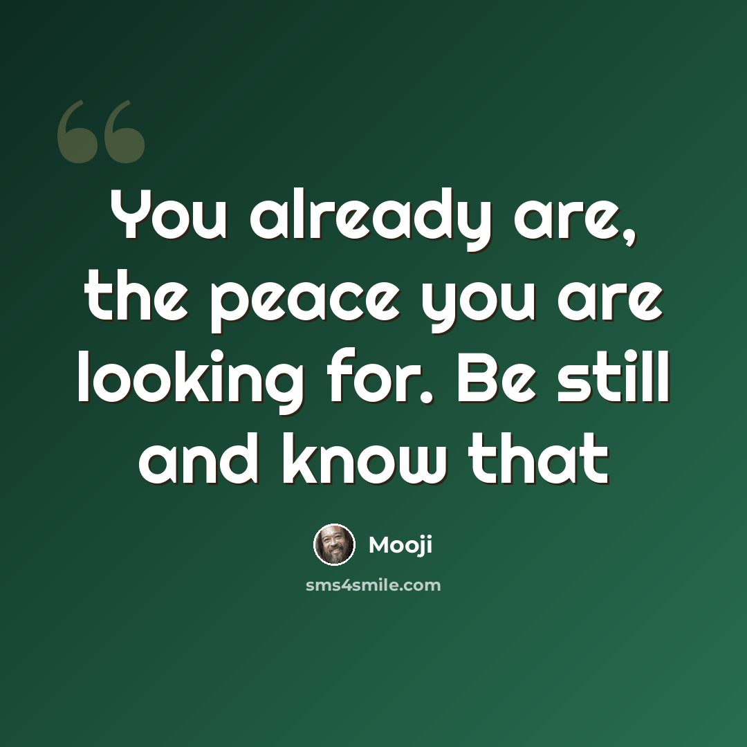 “You already are, the peace you are looking for. Be still and know that” quote by Mooji