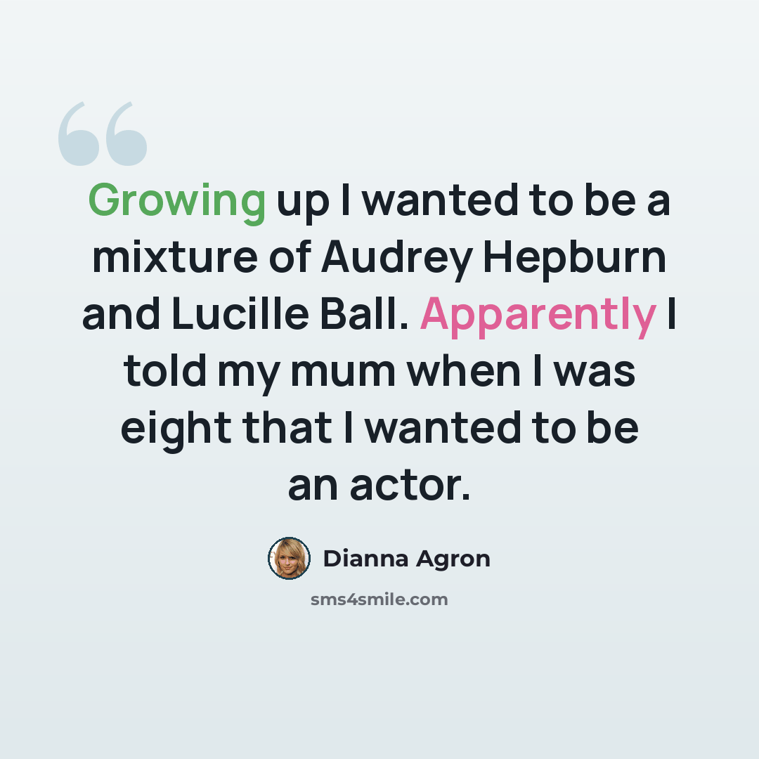 “Growing up I wanted to be a mixture of Audrey Hepburn and Lucille Ball. Apparently I told my mum when I was eight that I wanted to be an actor.” quote by Dianna Agron