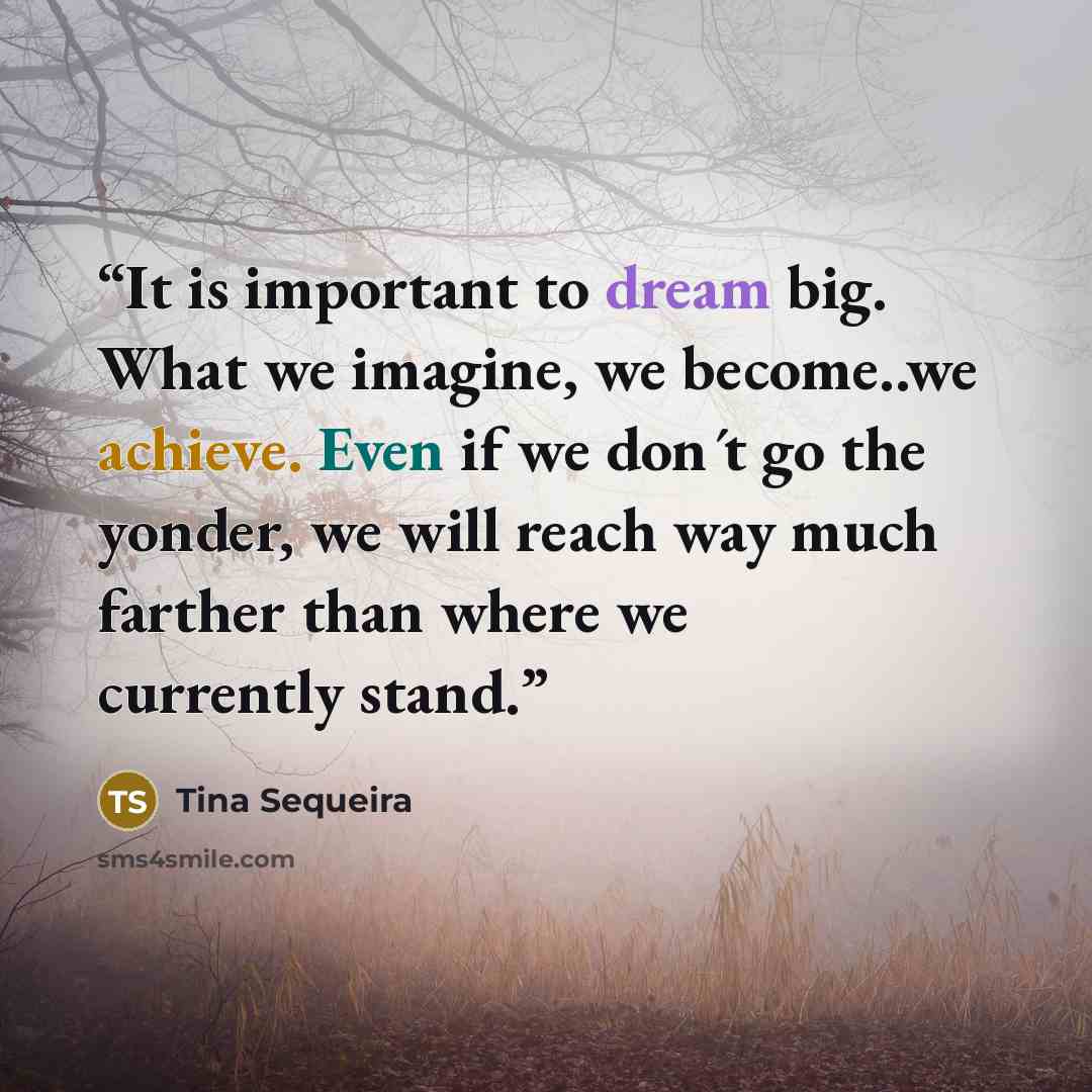 “It is important to dream big. What we imagine, we become..we achieve. Even if we don ́t go the yonder, we will reach way much farther than where we currently stand.” quote by Tina Sequeira