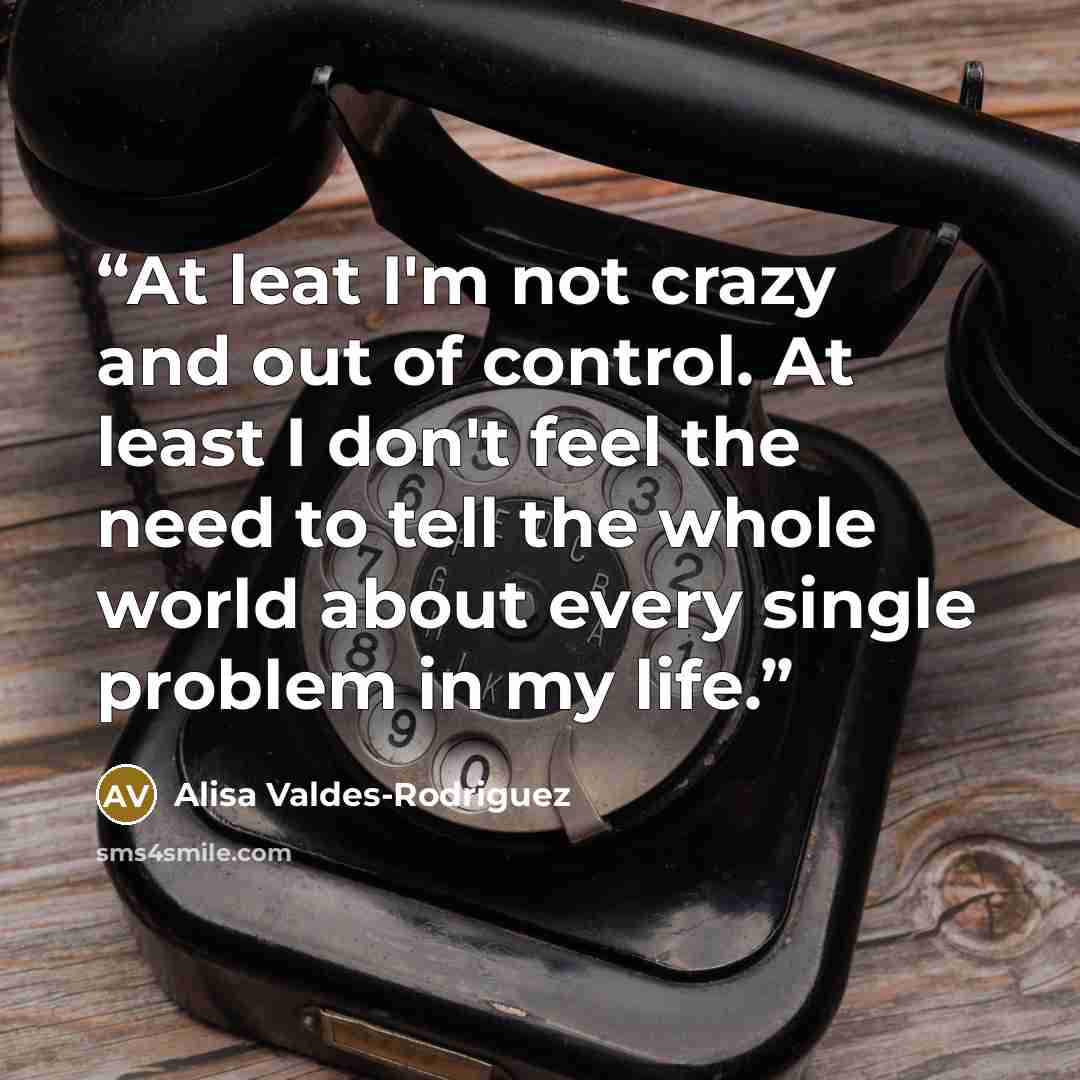 “At leat I'm not crazy and out of control. At least I don't feel the need to tell the whole world about every single problem in my life.” quote by Alisa Valdes-Rodriguez