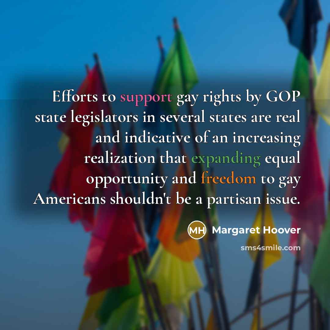“Efforts to support gay rights by GOP state legislators in several states are real and indicative of an increasing realization that expanding equal opportunity and freedom to gay Americans shouldn't be a partisan issue.” quote by Margaret Hoover