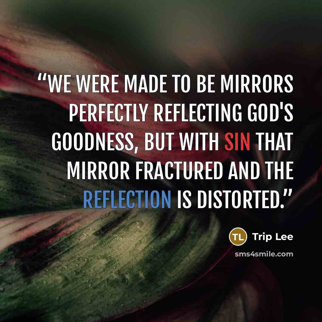 “We were made to be mirrors perfectly reflecting God's goodness, but with sin that mirror fractured and the reflection is distorted.” quote by Trip Lee