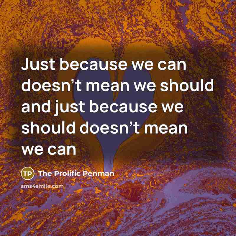 “Just because we can doesn't mean we should and just because we should doesn't mean we can” quote by The Prolific Penman