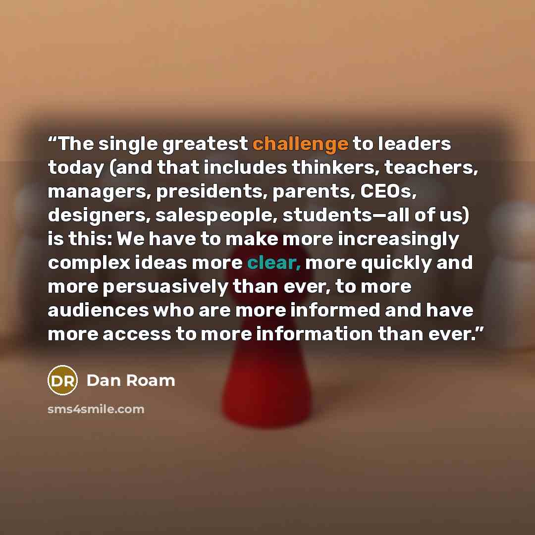 “The single greatest challenge to leaders today (and that includes thinkers, teachers, managers, presidents, parents, CEOs, designers, salespeople, students—all of us) is this: We have to make more increasingly complex ideas more clear, more quickly and more persuasively than ever, to more…” quote by Dan Roam