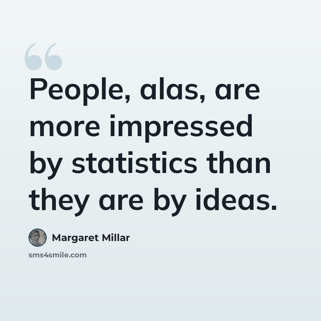 “People, alas, are more impressed by statistics than they are by ideas.” quote by Margaret Millar
