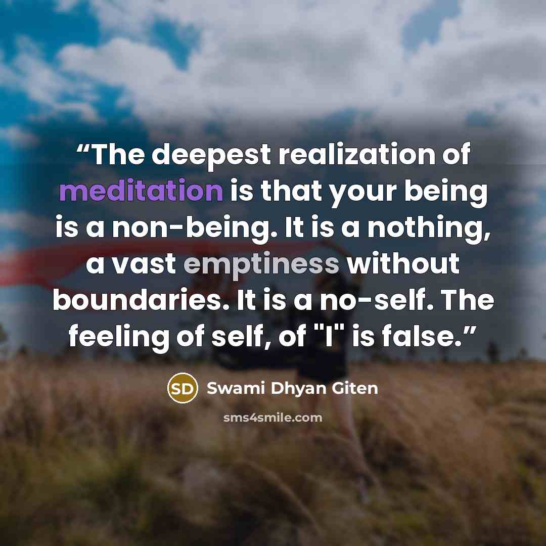 “The deepest realization of meditation is that your being is a non-being. It is a nothing, a vast emptiness without boundaries. It is a no-self. The feeling of self, of "I" is false.” quote by Swami Dhyan Giten
