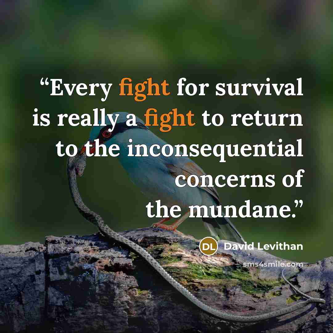 “Every fight for survival is really a fight to return to the inconsequential concerns of the mundane.” quote by David Levithan
