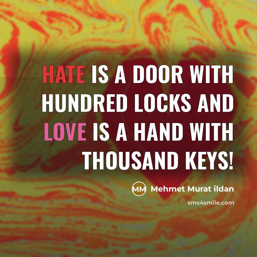 “Hate is a door with hundred locks and love is a hand with thousand keys!” quote by Mehmet Murat Ildan
