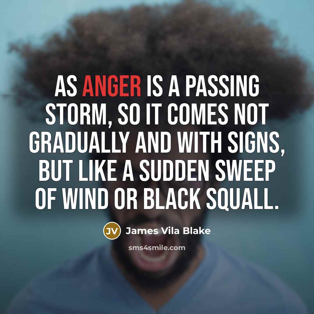 “As anger is a passing storm, so it comes not gradually and with signs, but like a sudden sweep of wind or black squall.” quote by James Vila Blake