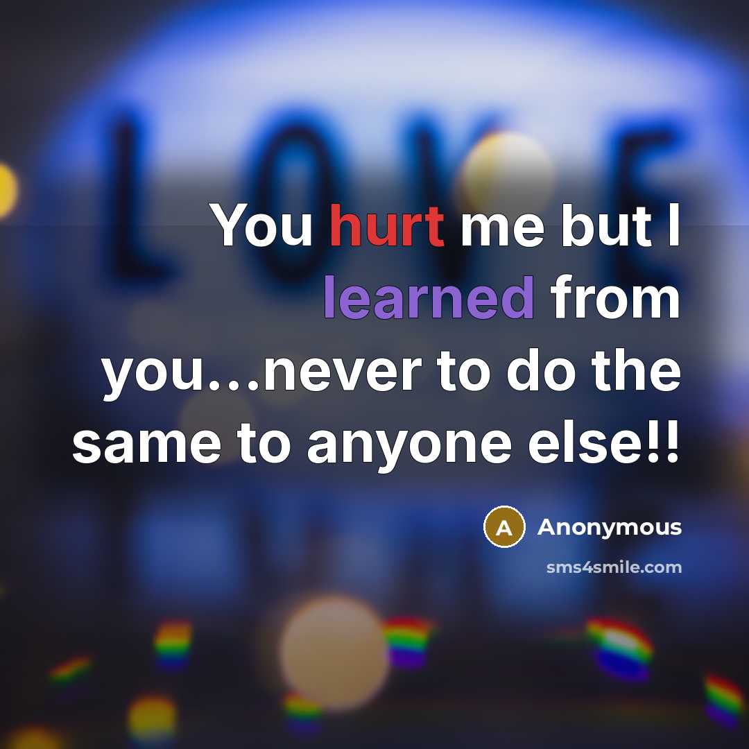 “You hurt me but I learned from you...never to do the same to anyone else!!” quote by Anonymous