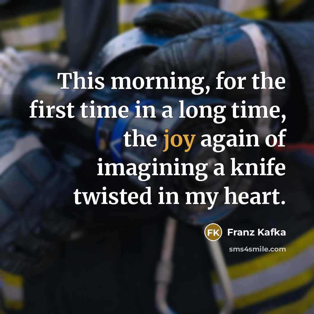 “This morning, for the first time in a long time, the joy again of imagining a knife twisted in my heart.” quote by Franz Kafka