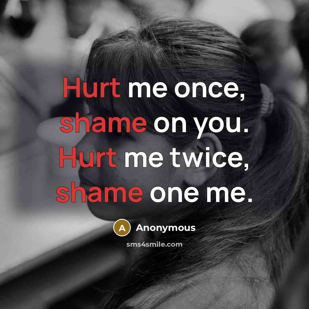 “Hurt me once, shame on you. Hurt me twice, shame one me.” quote by Anonymous