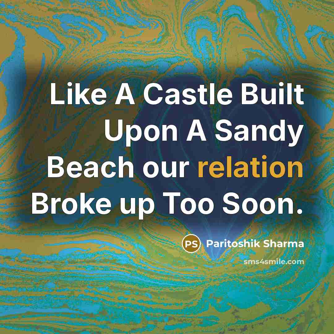 “Like A Castle Built Upon A Sandy Beach our relation Broke up Too Soon.” quote by Paritoshik Sharma