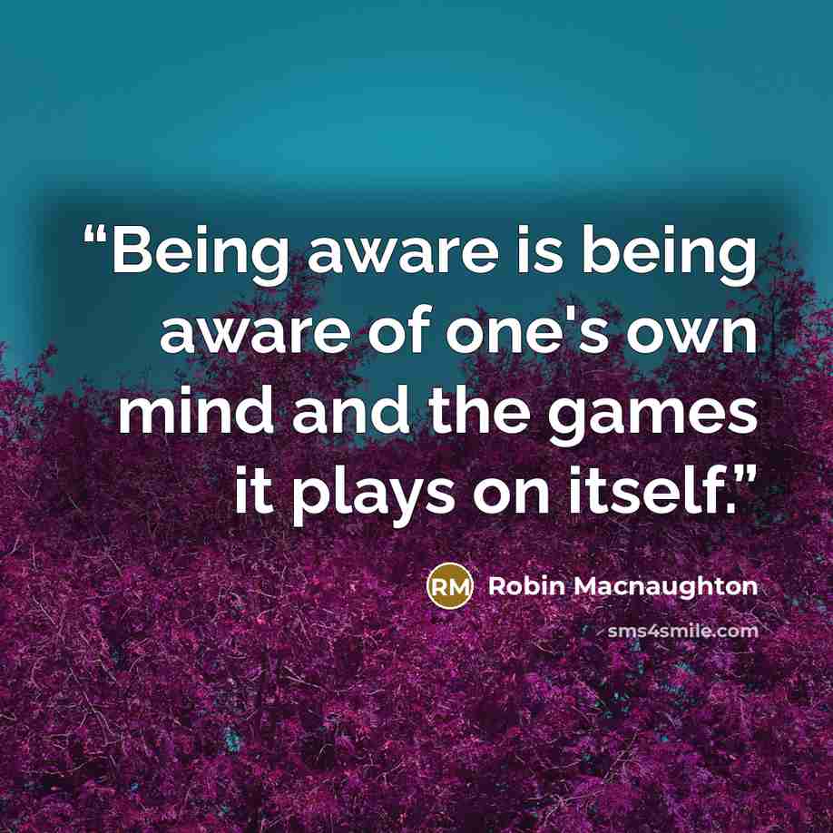 “Being aware is being aware of one's own mind and the games it plays on itself.” quote by Robin Macnaughton