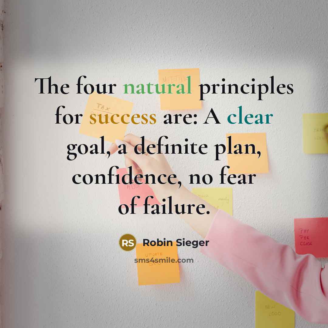 “The four natural principles for success are: A clear goal, a definite plan, confidence, no fear of failure.” quote by Robin Sieger