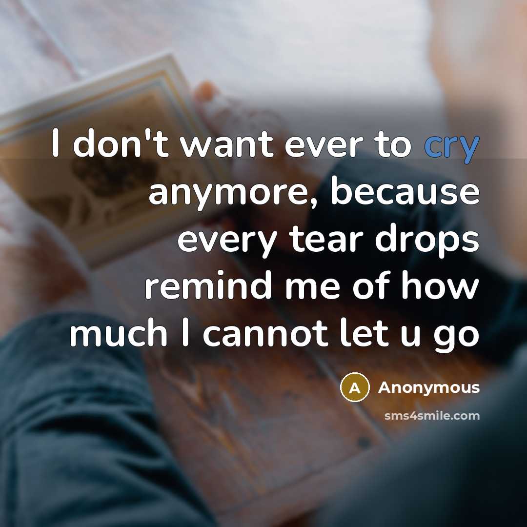 “I don't want ever to cry anymore, because every tear drops remind me of how much I cannot let u go” quote by Anonymous