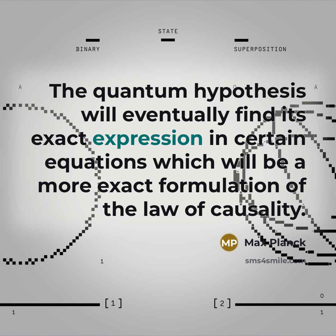 “The quantum hypothesis will eventually find its exact expression in certain equations which will be a more exact formulation of the law of causality.” quote by Max Planck