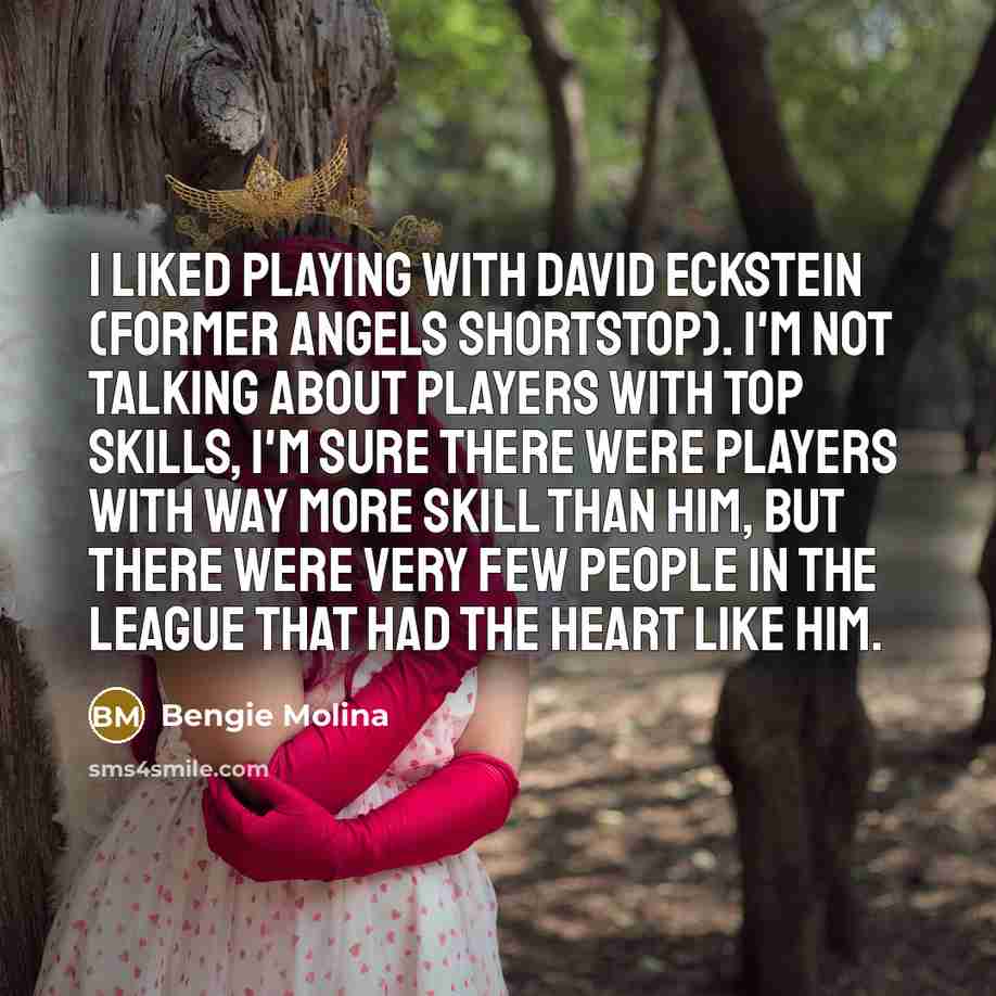 “I liked playing with David Eckstein (former Angels shortstop). I'm not talking about players with top skills, I'm sure there were players with way more skill than him, but there were very few people in the league that had the heart like him.” quote by Bengie Molina