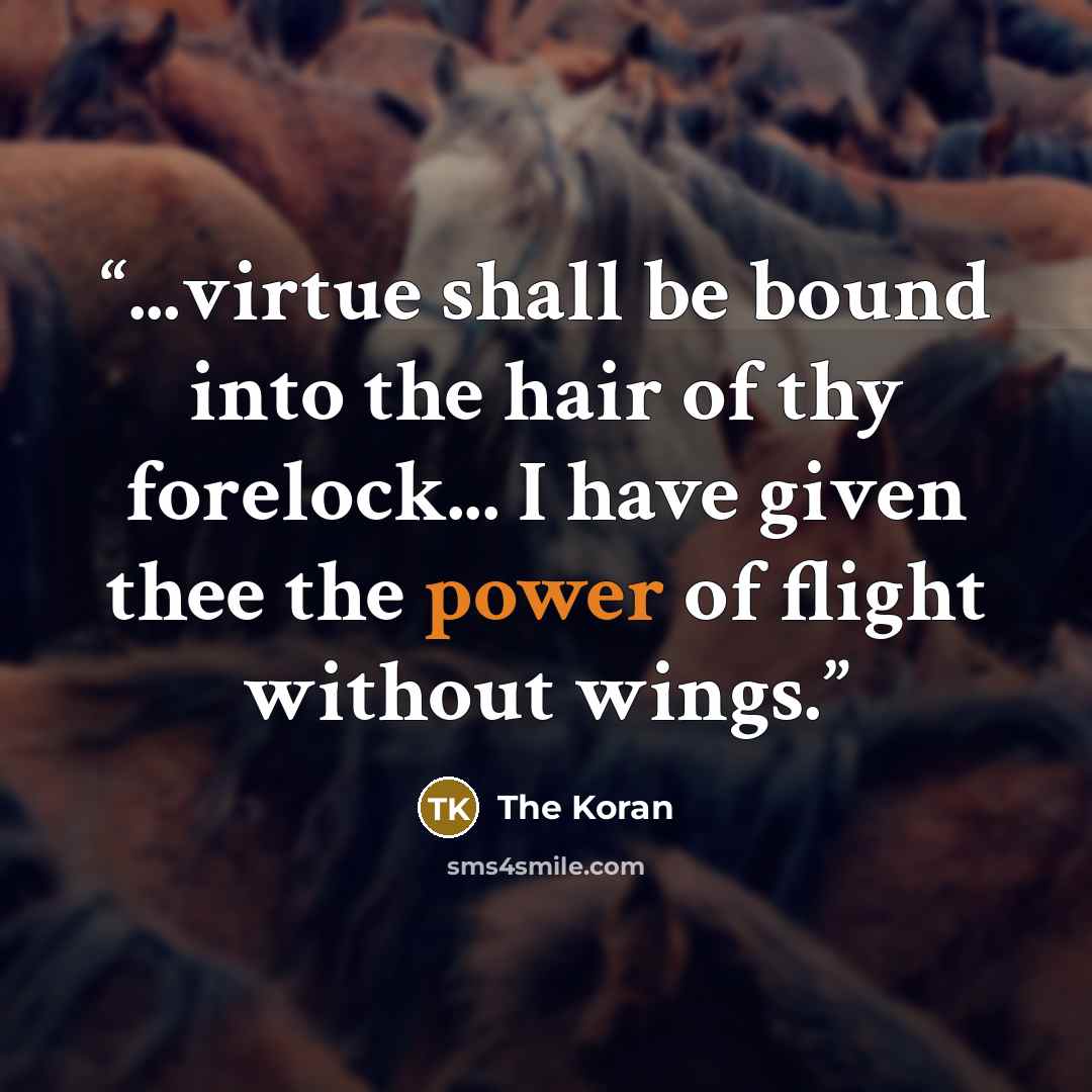 “...virtue shall be bound into the hair of thy forelock... I have given thee the power of flight without wings.” quote by The Koran