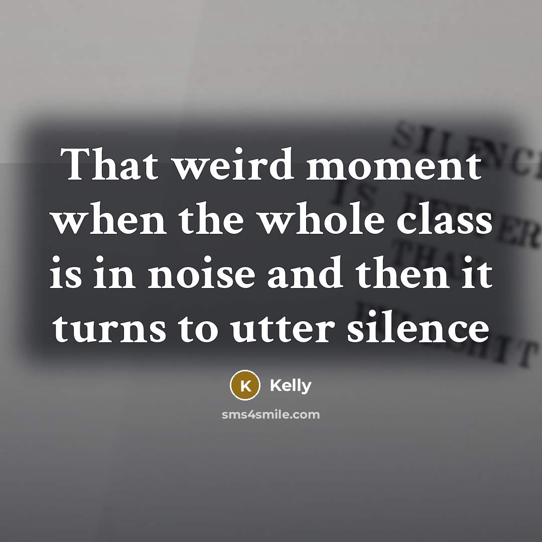“That weird moment when the whole class is in noise and then it turns to utter silence” quote by Kelly