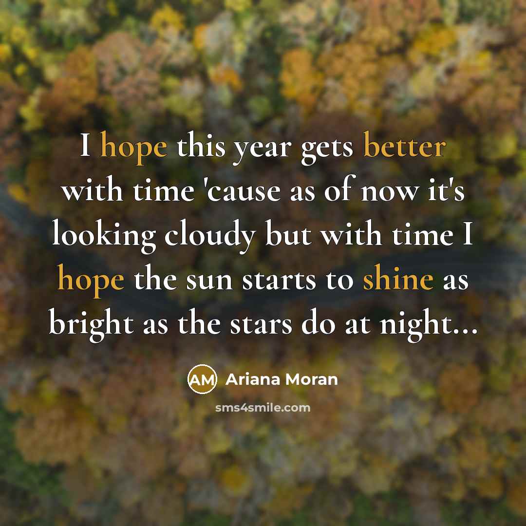 “I hope this year gets better with time 'cause as of now it's looking cloudy but with time I hope the sun starts to shine as bright as the stars do at night...” quote by Ariana Moran