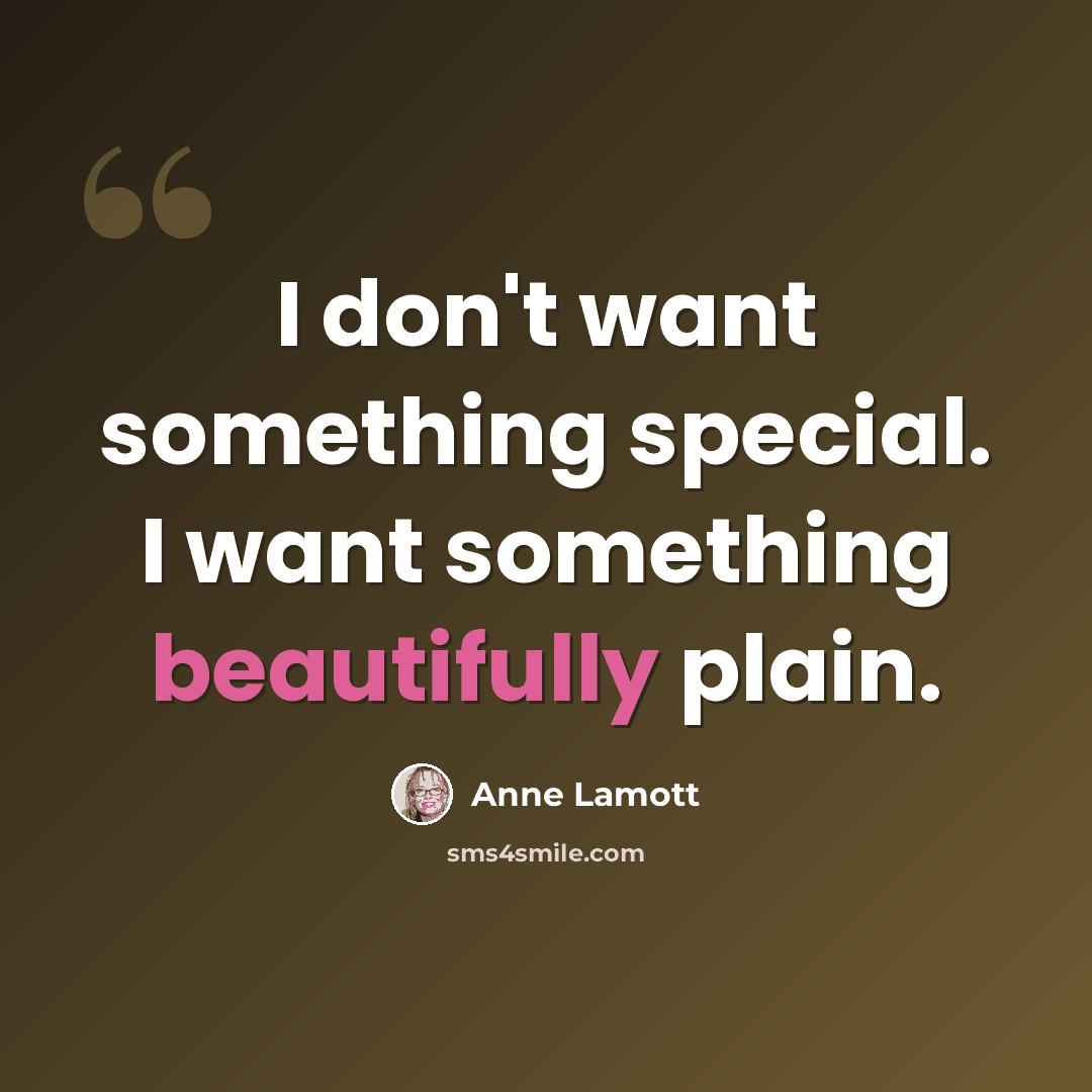 “I don't want something special. I want something beautifully plain.” quote by Anne Lamott