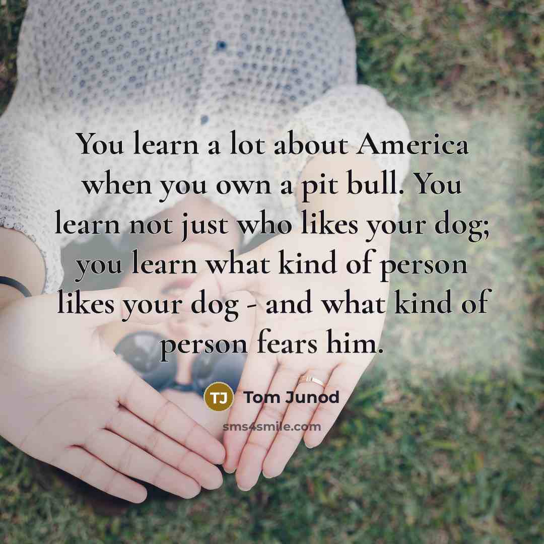 “You learn a lot about America when you own a pit bull. You learn not just who likes your dog; you learn what kind of person likes your dog - and what kind of person fears him.” quote by Tom Junod