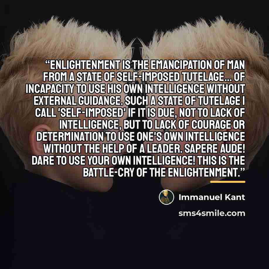 “Enlightenment is the emancipation of man from a state of self-imposed tutelage... of incapacity to use his own intelligence without external guidance. Such a state of tutelage I call 'self-imposed' if it is due, not to lack of intelligence, but to lack of courage or determination to use one's own…” quote by Immanuel Kant