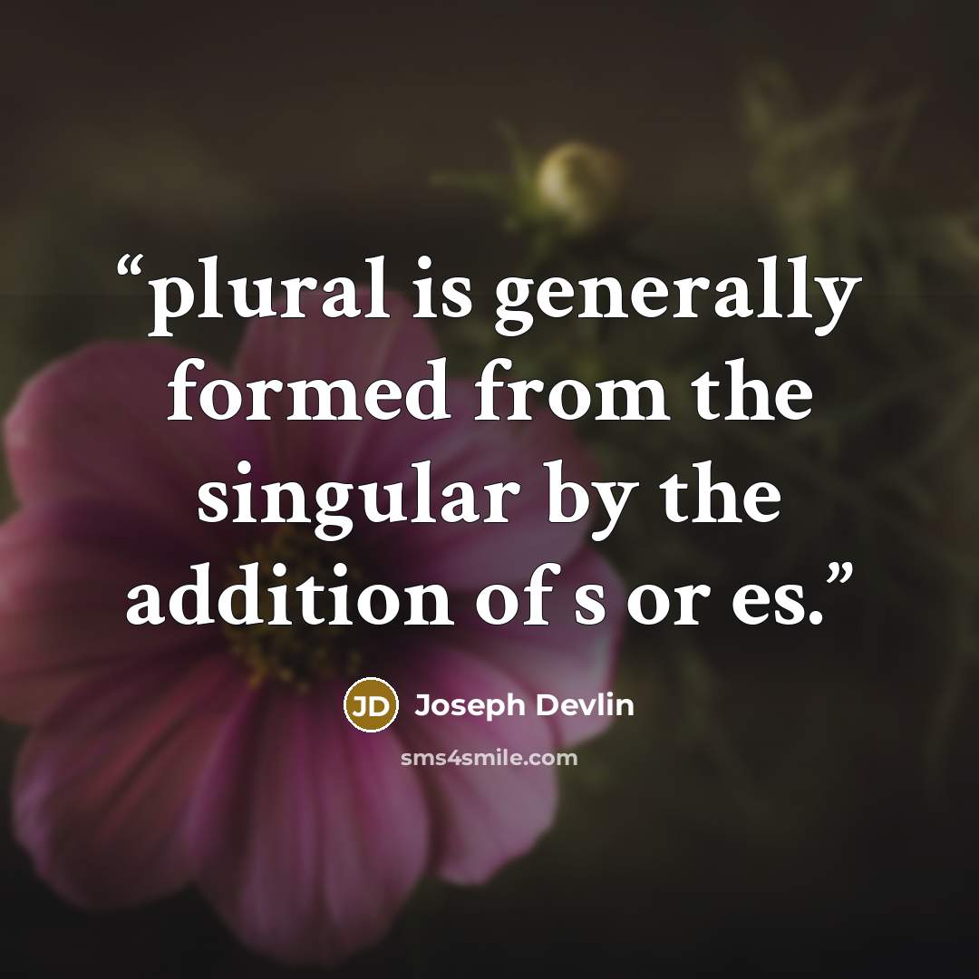 “plural is generally formed from the singular by the addition of s or es.” quote by Joseph Devlin