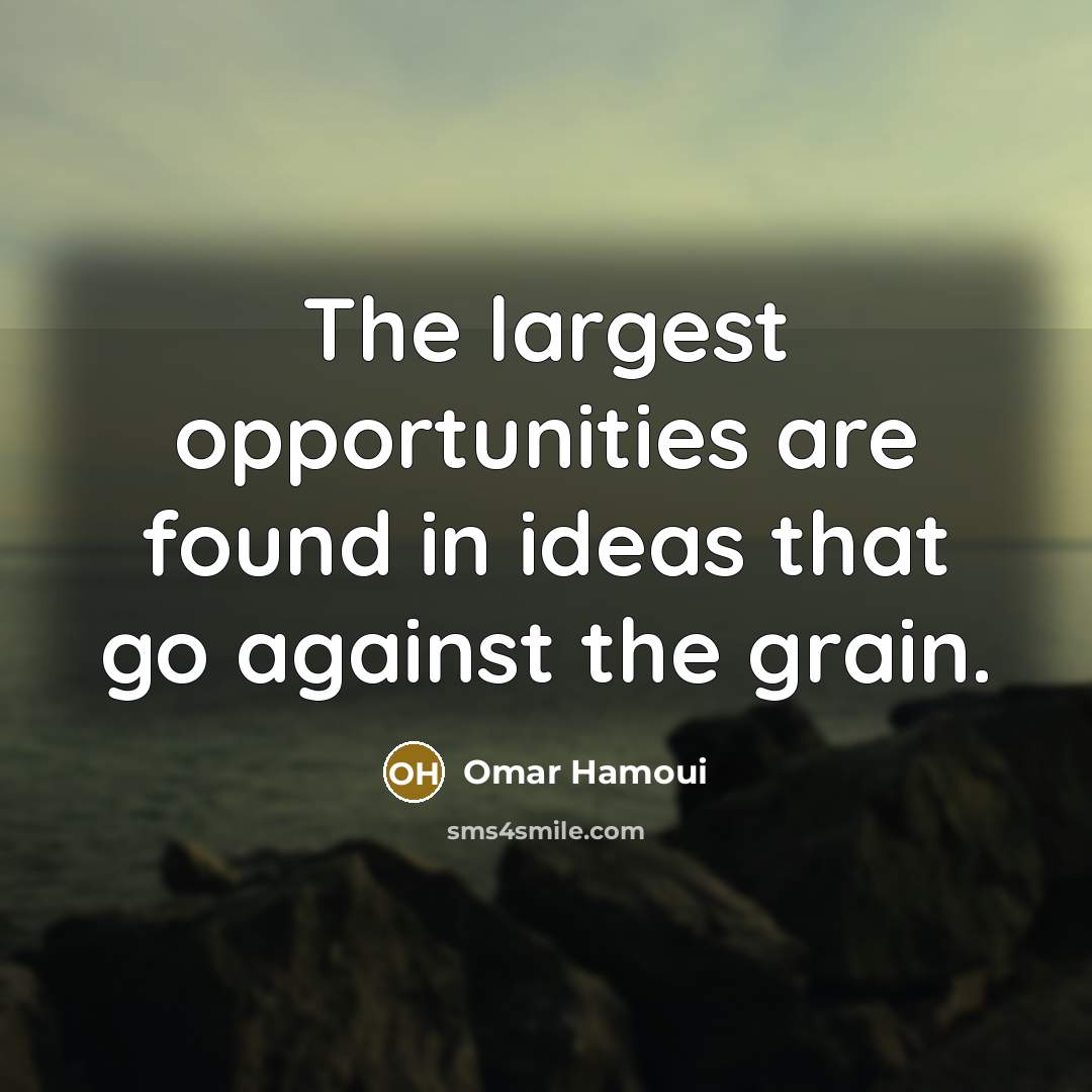 “The largest opportunities are found in ideas that go against the grain.” quote by Omar Hamoui