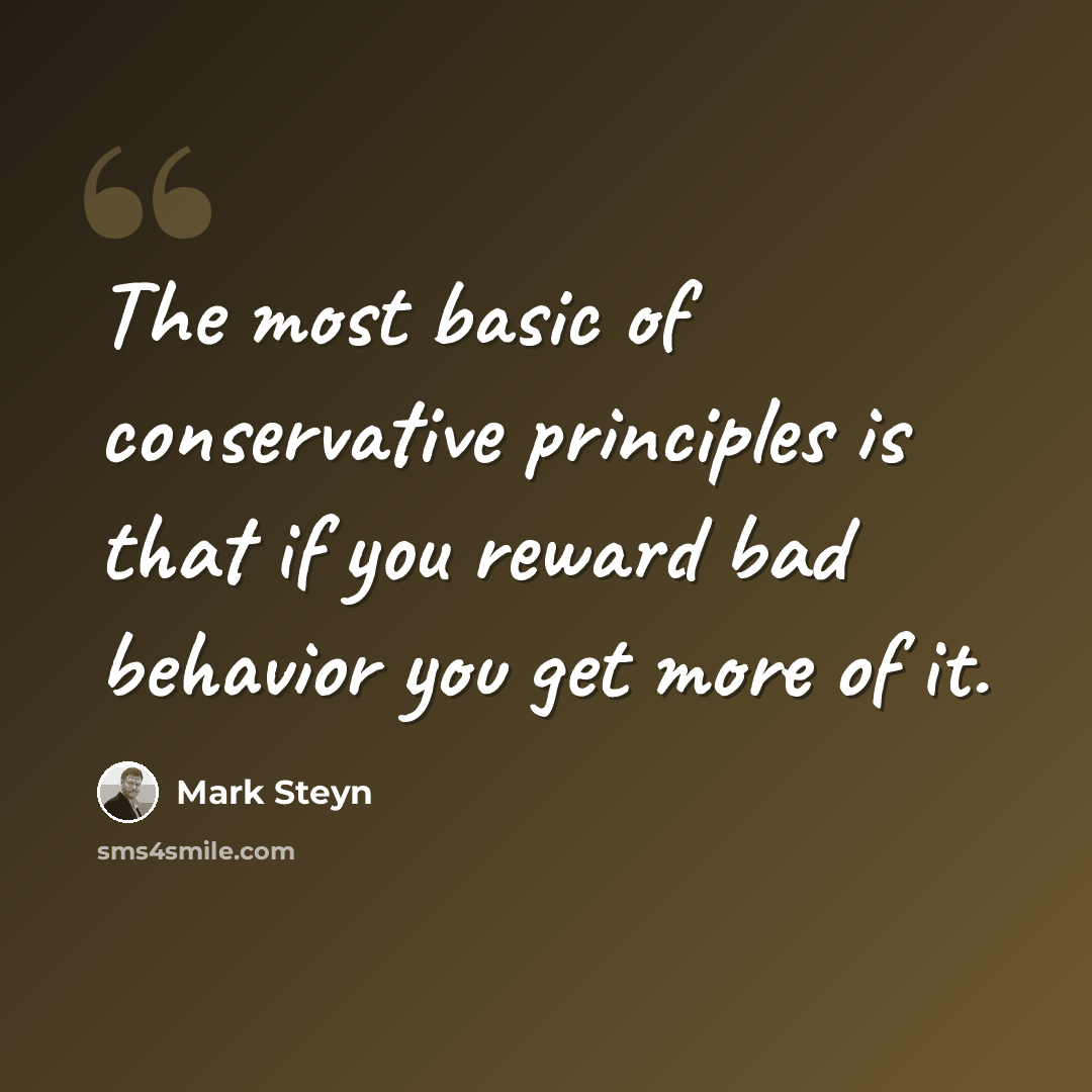 “The most basic of conservative principles is that if you reward bad behavior you get more of it.” quote by Mark Steyn
