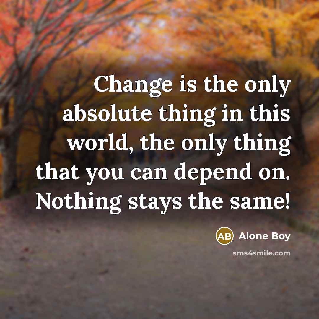 “Change is the only absolute thing in this world, the only thing that you can depend on. Nothing stays the same!” quote by Alone Boy