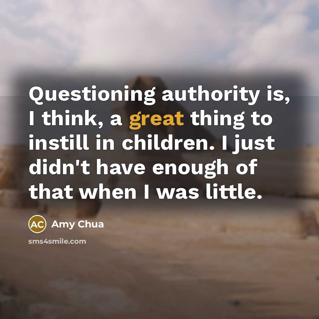“Questioning authority is, I think, a great thing to instill in children. I just didn't have enough of that when I was little.” quote by Amy Chua