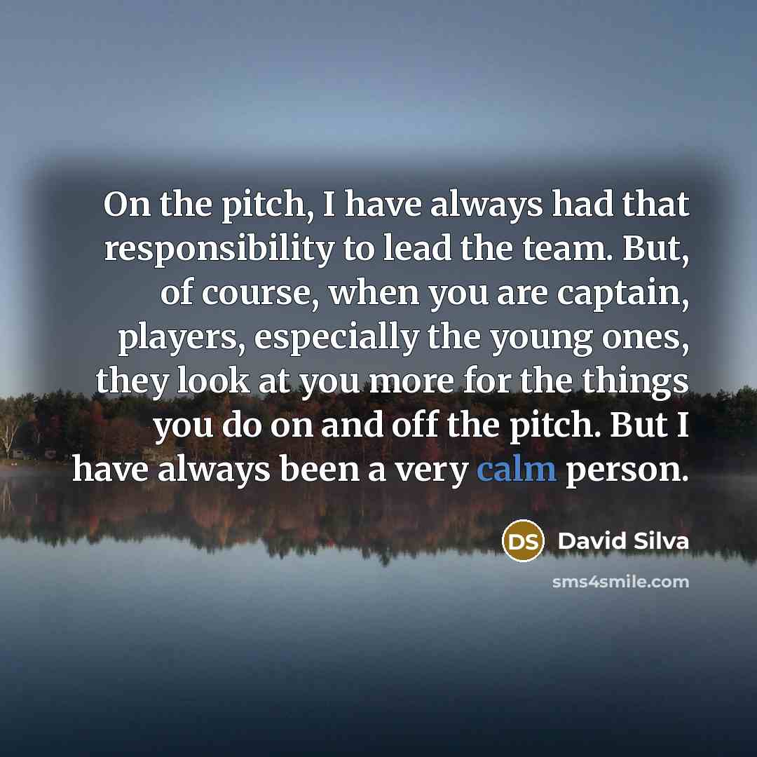 “On the pitch, I have always had that responsibility to lead the team. But, of course, when you are captain, players, especially the young ones, they look at you more for the things you do on and off the pitch. But I have always been a very calm person.” quote by David Silva