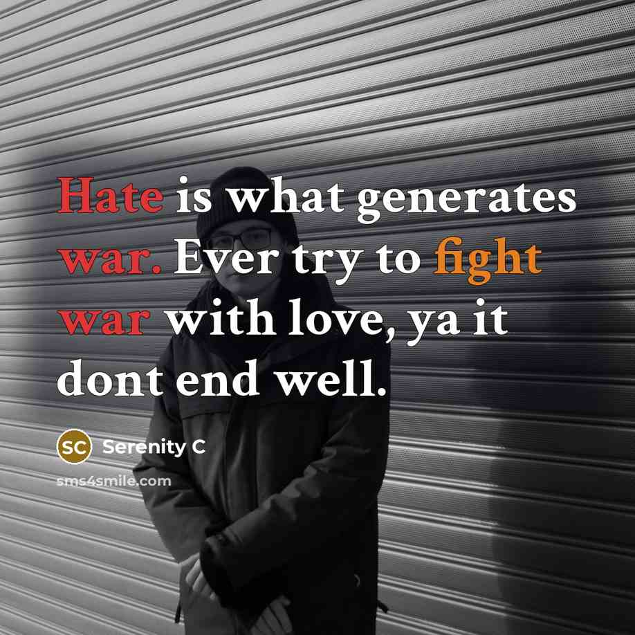 “Hate is what generates war. Ever try to fight war with love, ya it dont end well.” quote by Serenity C