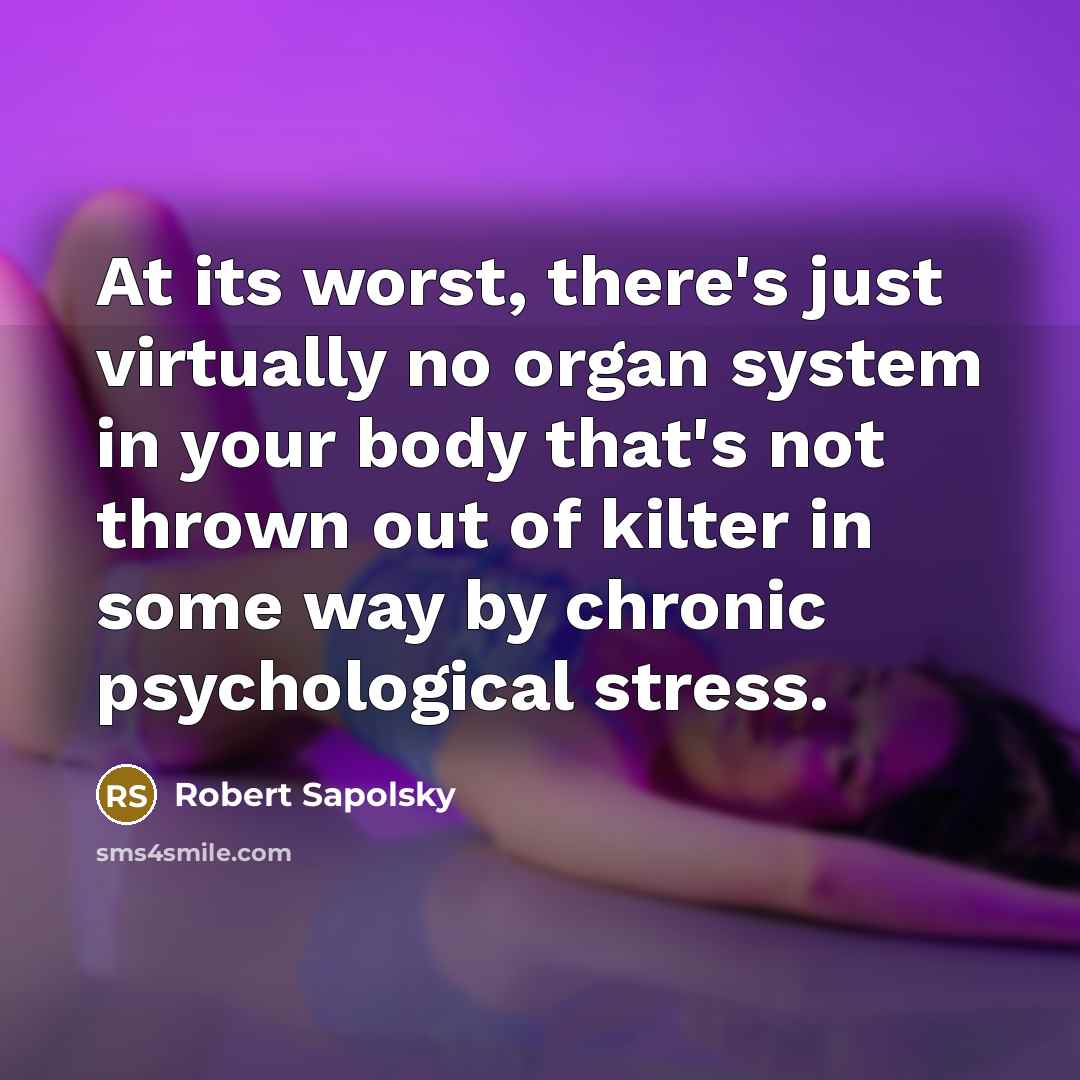 “At its worst, there's just virtually no organ system in your body that's not thrown out of kilter in some way by chronic psychological stress.” quote by Robert Sapolsky