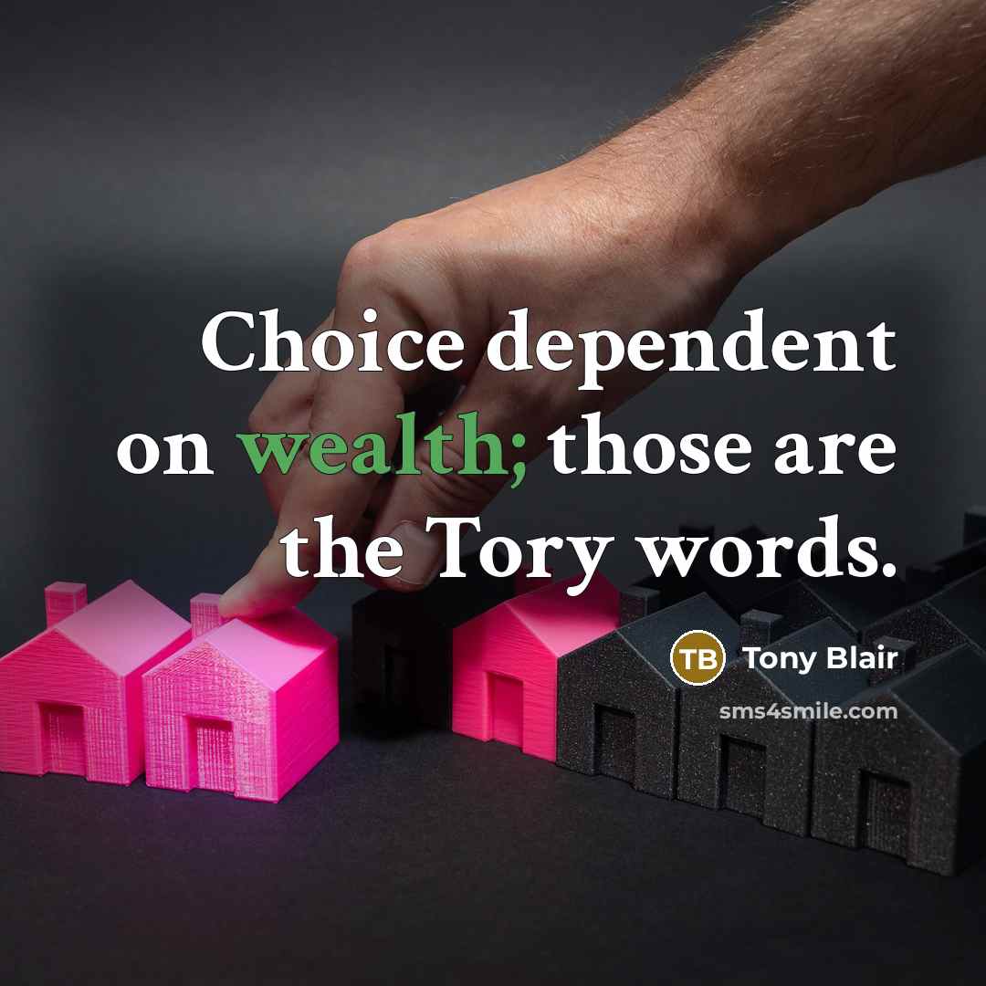 “Choice dependent on wealth; those are the Tory words.” quote by Tony Blair