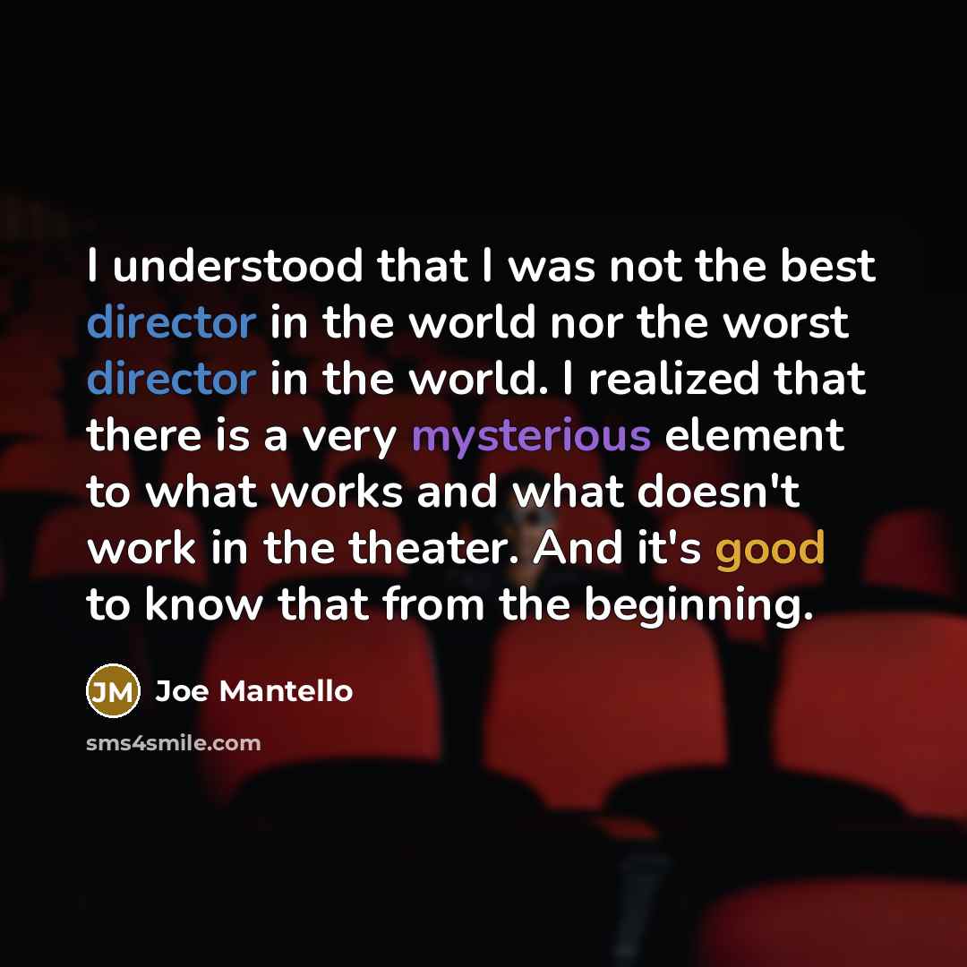 “I understood that I was not the best director in the world nor the worst director in the world. I realized that there is a very mysterious element to what works and what doesn't work in the theater. And it's good to know that from the beginning.” quote by Joe Mantello