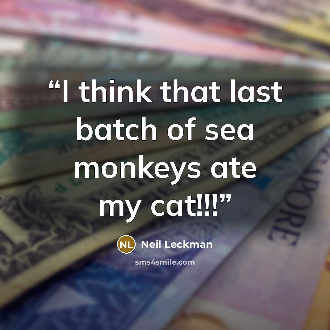 “I think that last batch of sea monkeys ate my cat!!!” quote by Neil Leckman