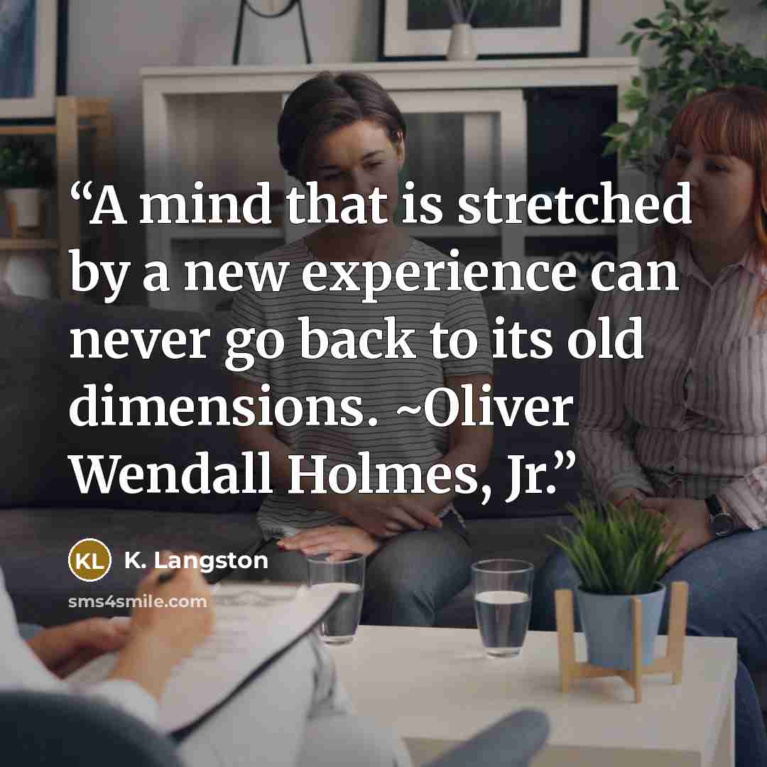“A mind that is stretched by a new experience can never go back to its old dimensions. ~Oliver Wendall Holmes, Jr.” quote by K. Langston